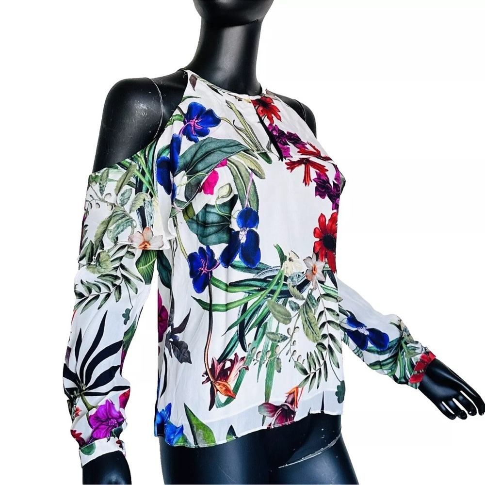 NWT Parker Silk tops Floral BlouseMildred Cold Shoulder Size XS White $2…